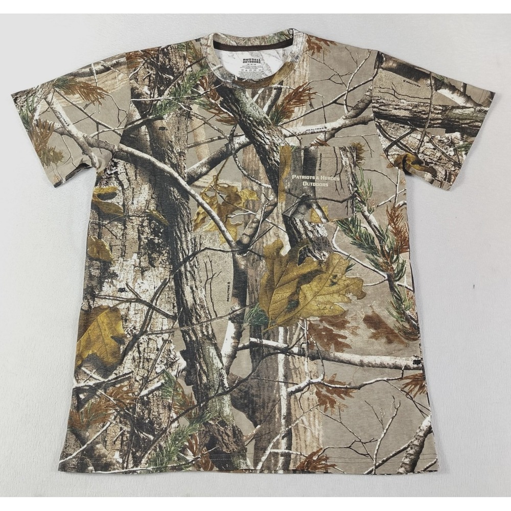 Russell Outdoors Shirt Mens Medium Multicolor Realtree Camo Patriots Heroes Tee